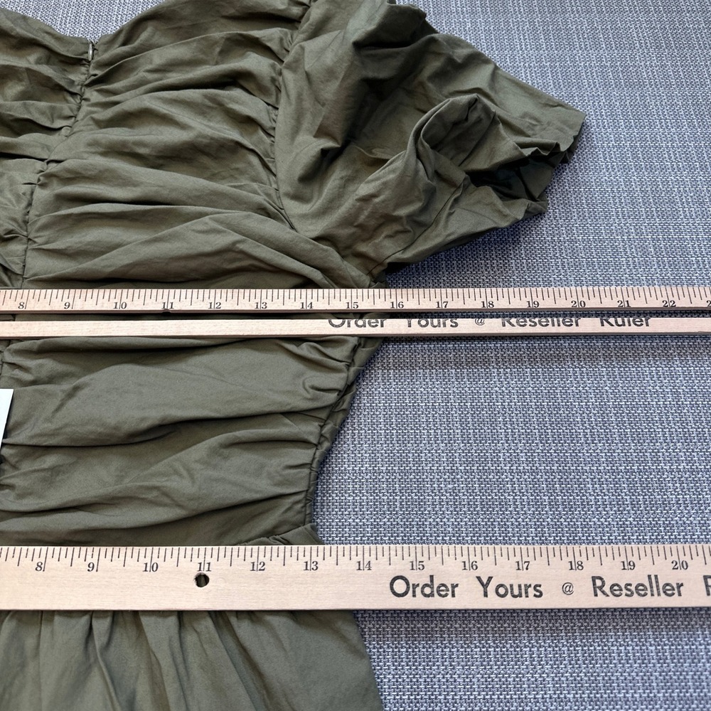 Olive Green Tiered Maxi Dress Small Cottagecore Prairie Boho Puff Sleeve Deep V - Picture 11 of 12